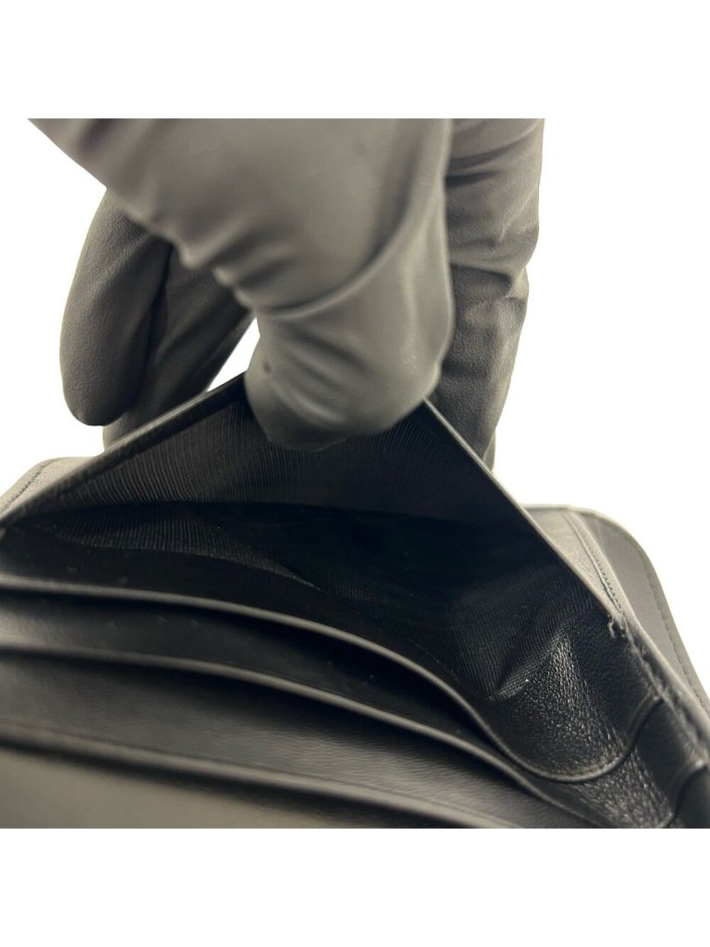 Prada Triangle Logo Leather Bifold Wallet Mini Coin Case Card Black - Picture 9 of 10